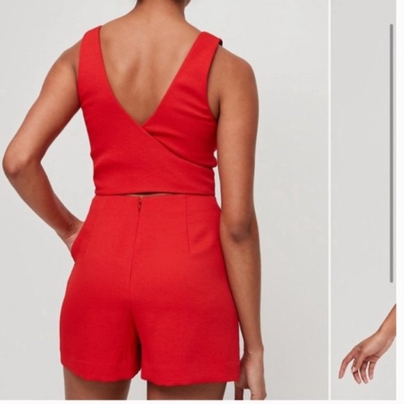 Aritzia Wilfred écoulement Romper in Goji Berry Red Size 4 - Picture 2 of 8